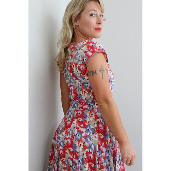 1990's Vintage Spring Selbone Florals Dress Women's XS SM ~ Feminine Day Midi - Picture 5 of 10